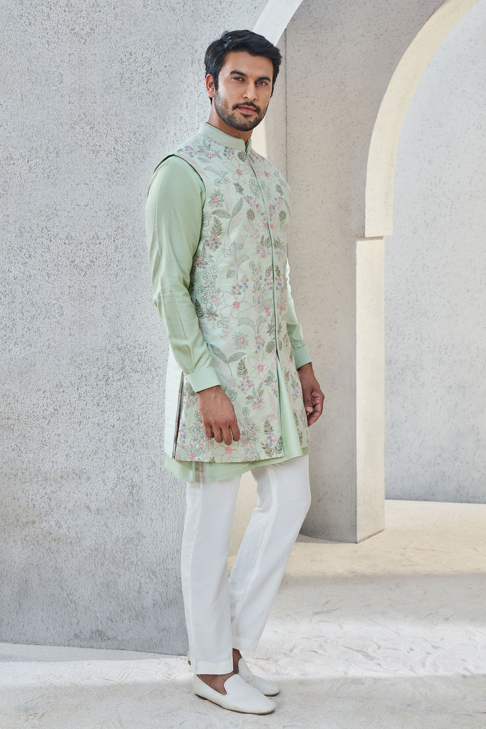 Dhruvam Nehru Jacket - Sage Green